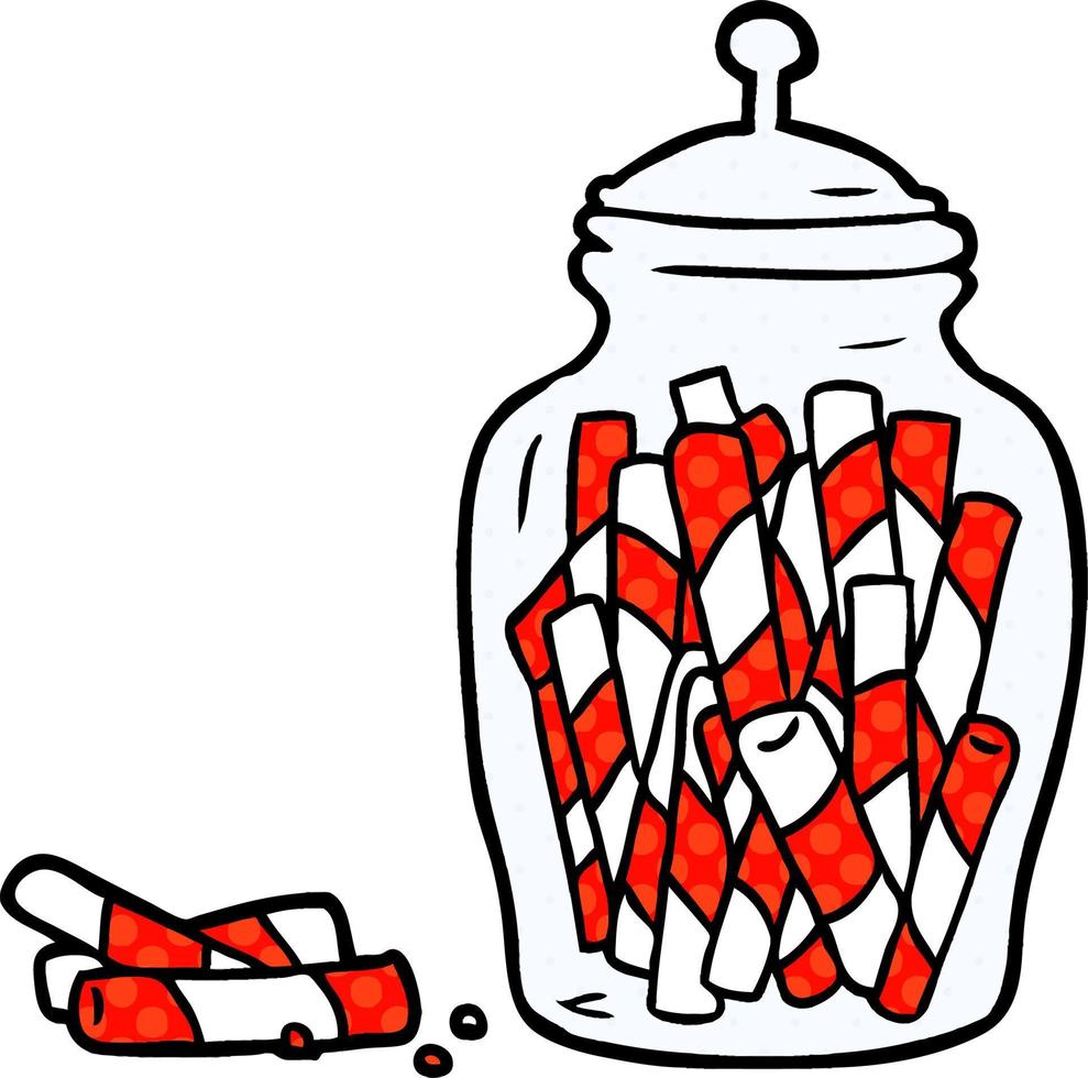 cartoon traditional candy sticks in jar vector