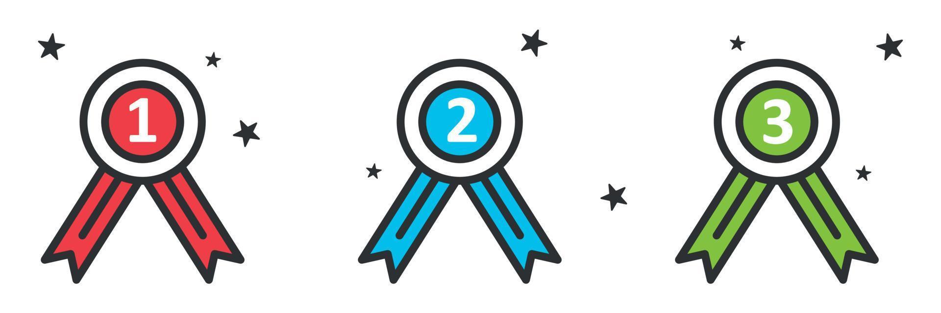Set of medal icons. Award winner badge. Winning prize symbol. Vector illustration