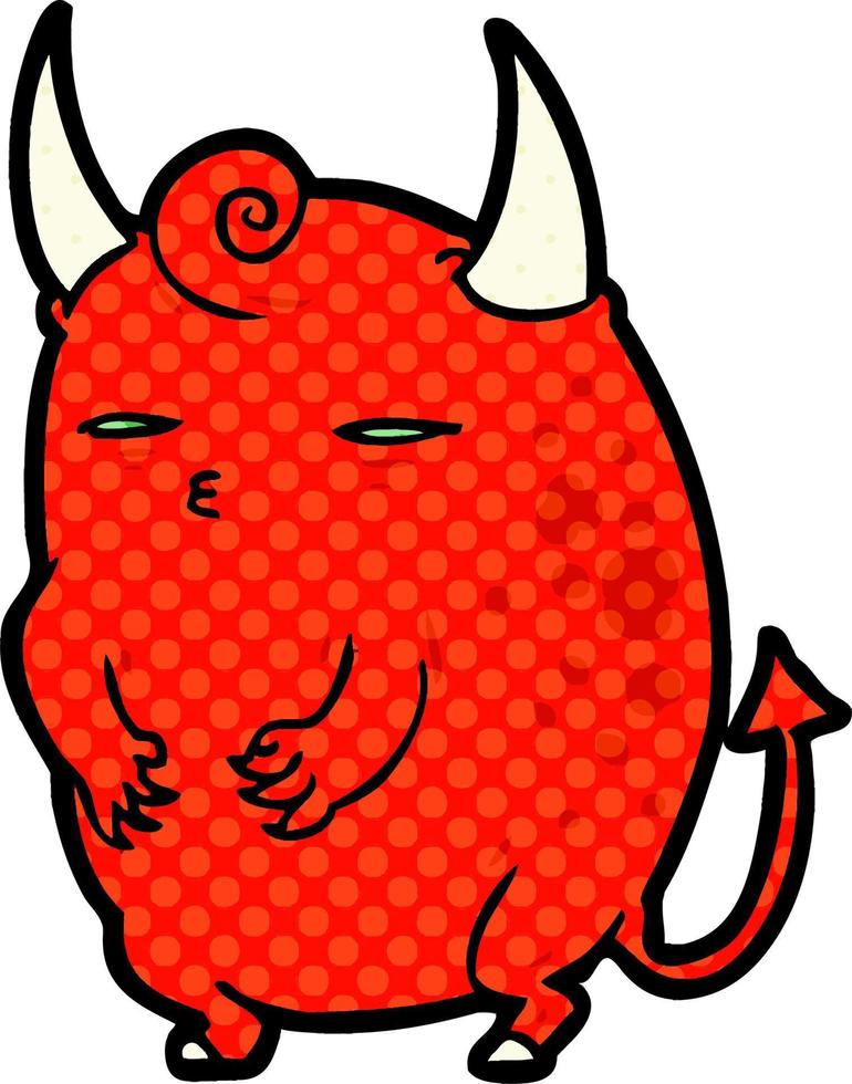 cartoon fat little halloween devil vector
