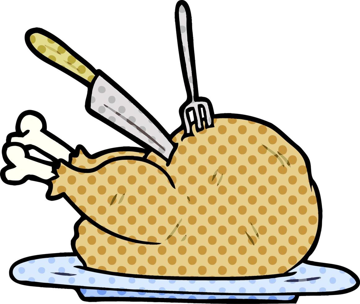 cartoon cooked turkey being carved vector