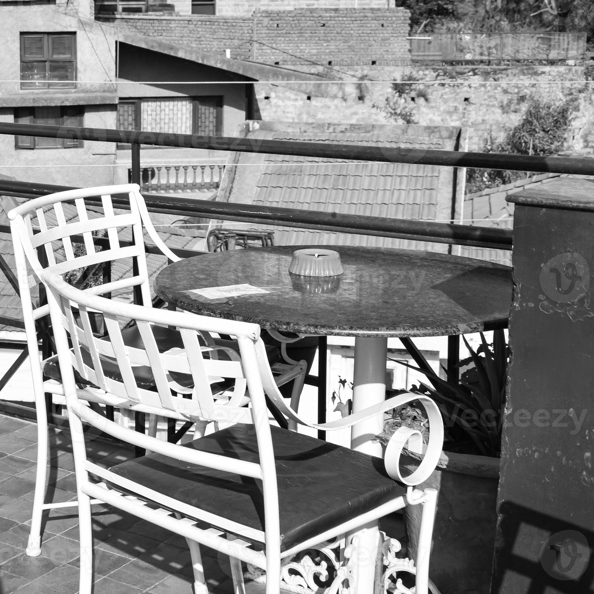Early Morning View Of Modern Rooftop Restaurant At Kasauli Himachal early-morning-view-of-modern-rooftop-restaurant-at-kasauli-himachal