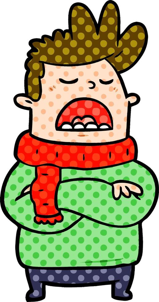 cartoon obnoxious man in winter clothes vector