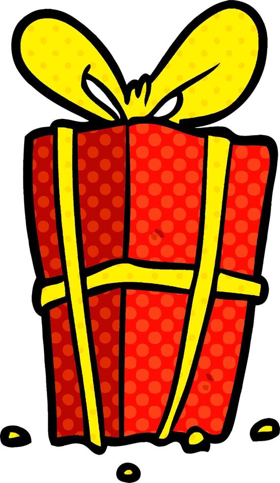 cartoon christmas present wrapped with bow vector