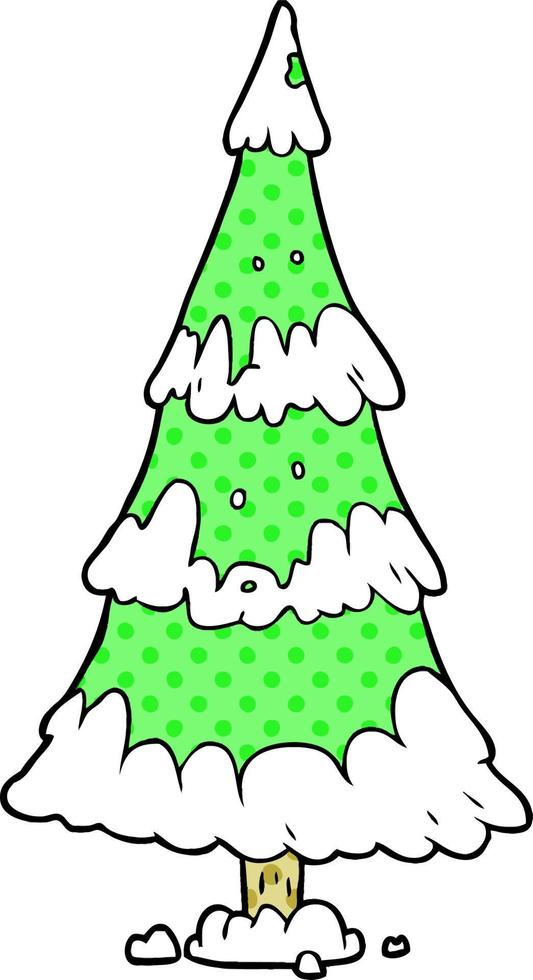 cartoon snowy christmas tree vector