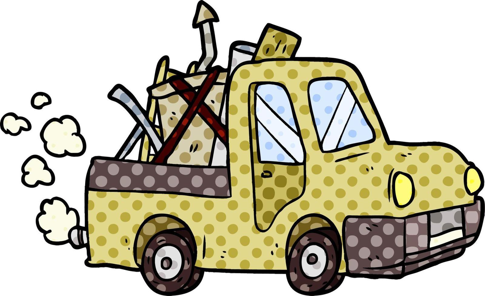 cartoon old truck full of junk vector