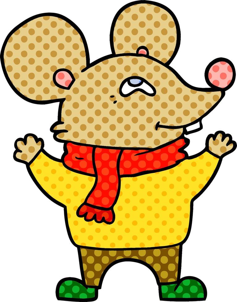 cartoon mouse wearing scarf vector