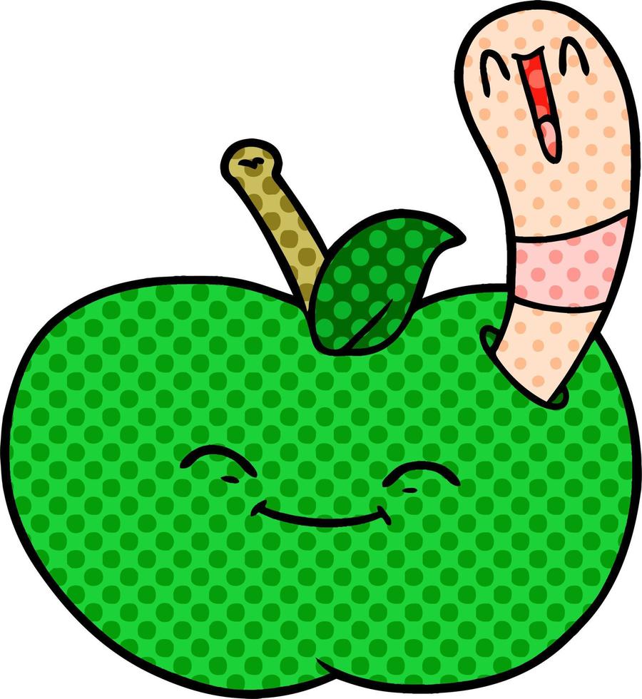 gusano feliz de dibujos animados en una manzana vector