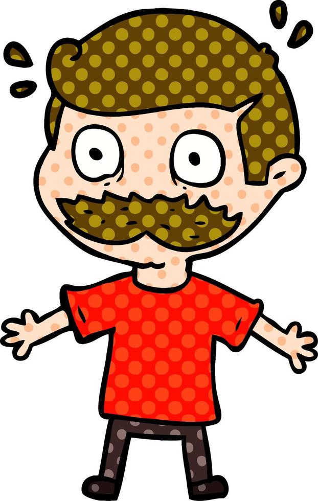 cartoon man with mustache shocked vector