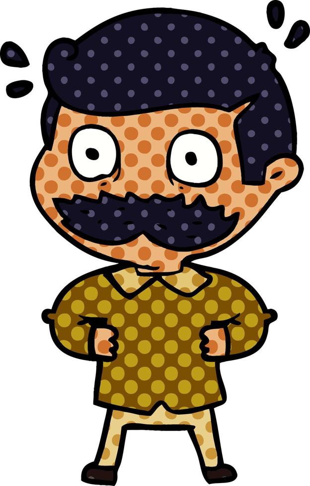 cartoon man with mustache shocked vector