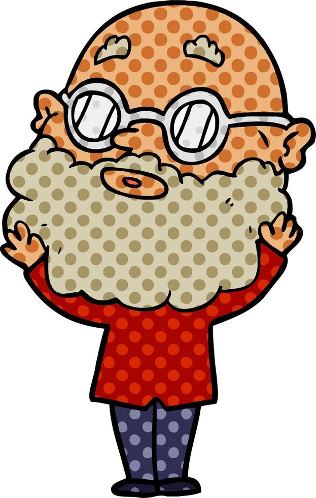 cartoon curious man with beard and glasses vector