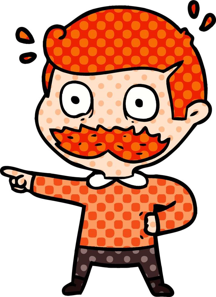 cartoon man with mustache shocked vector