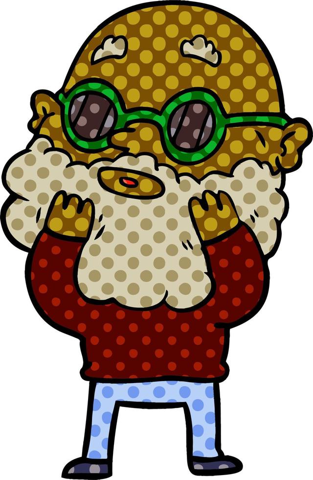 cartoon curious man with beard and sunglasses vector