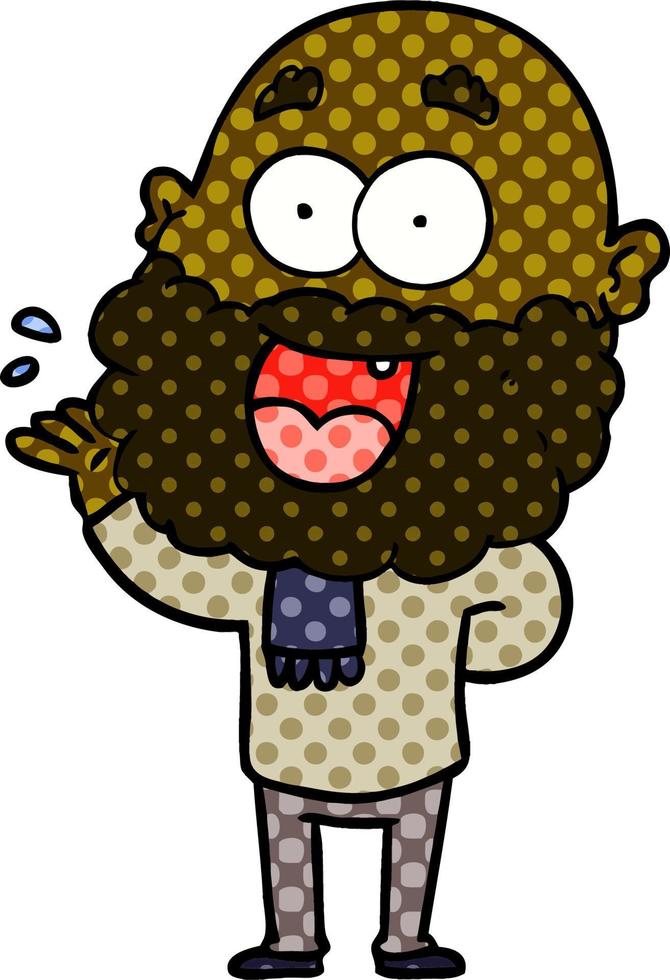 cartoon crazy happy man with beard amazed vector