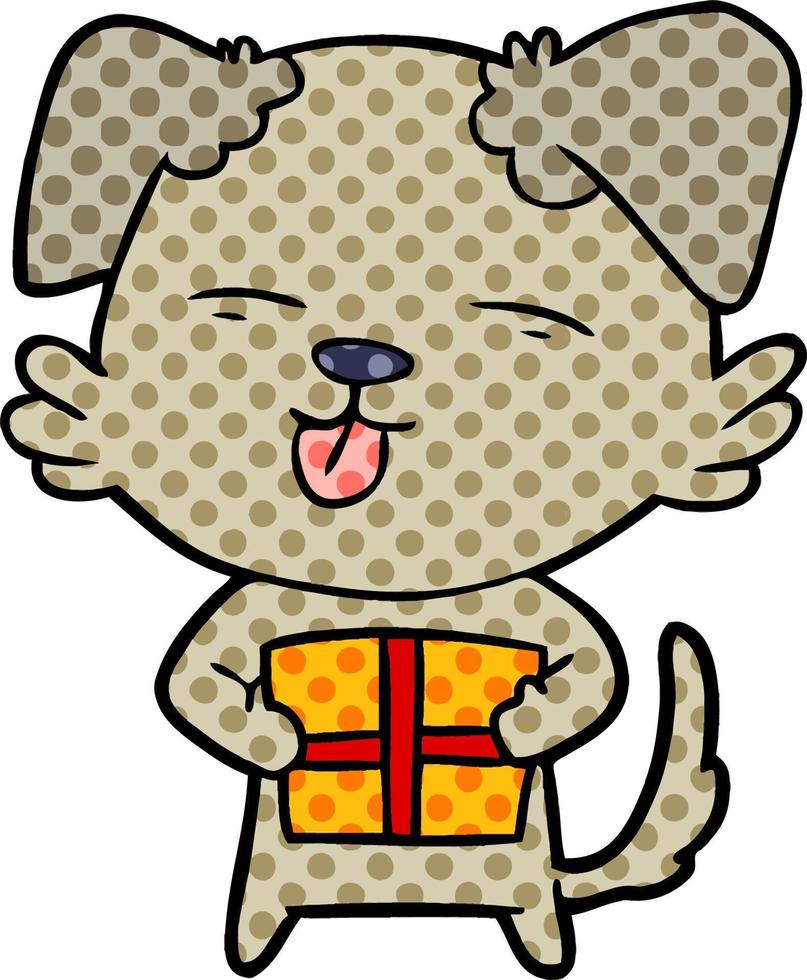 cartoon dog with christmas present vector