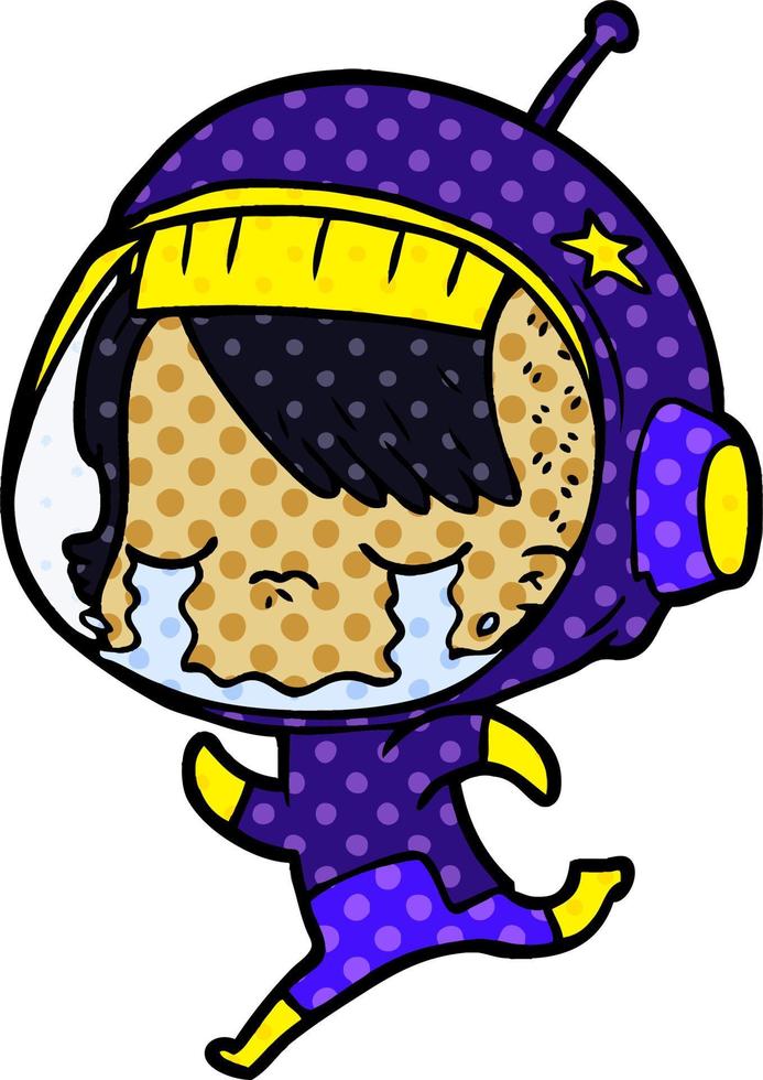 cartoon crying astronaut girl vector