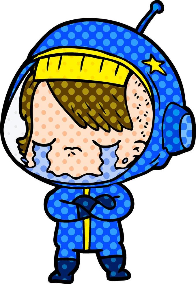 cartoon crying astronaut girl vector