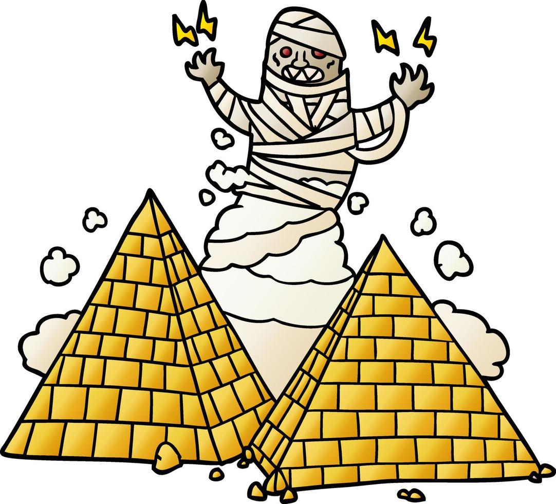 cartoon mummy and pyramids vector