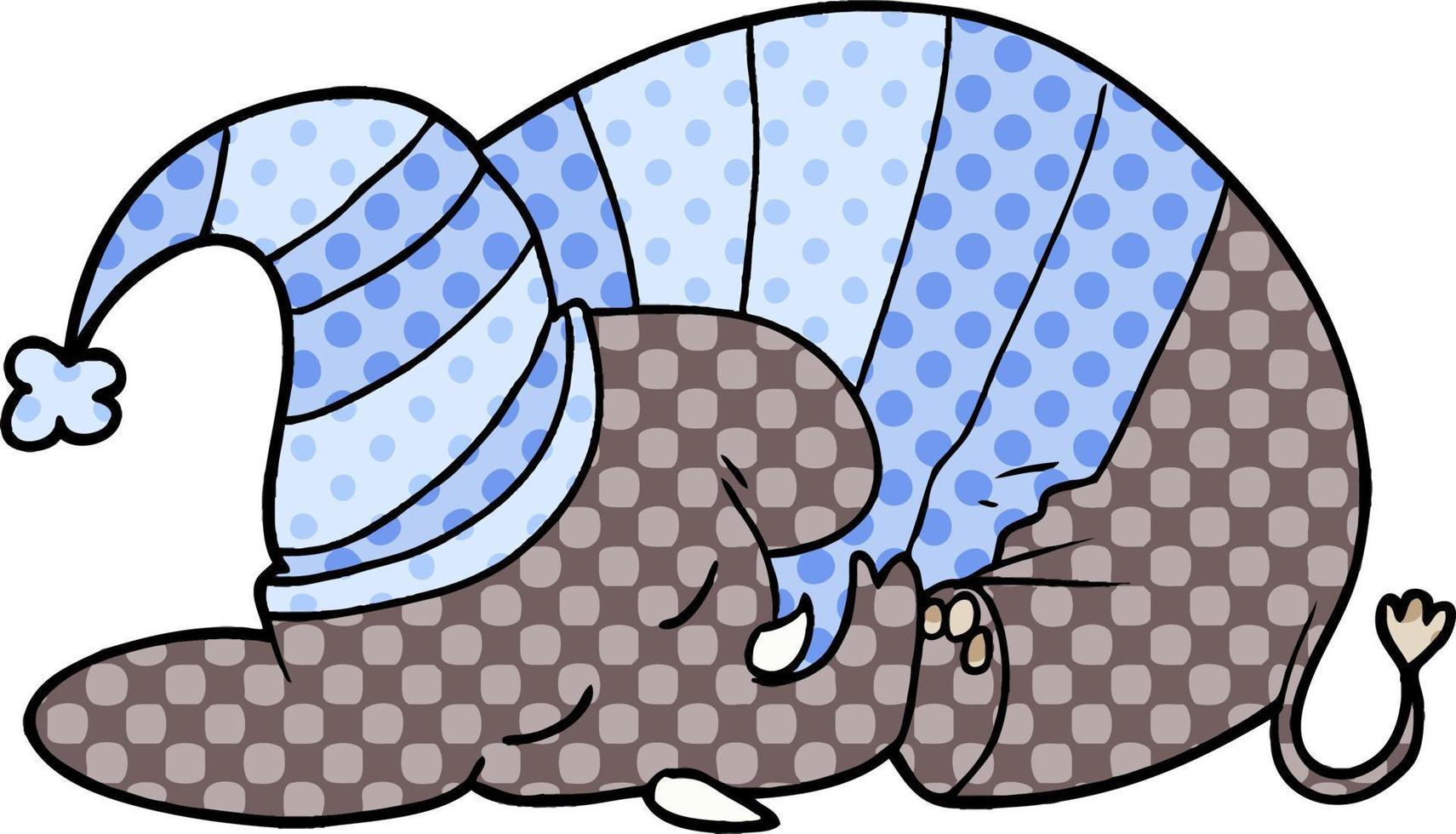 cartoon sleeping elephant in pajamas vector