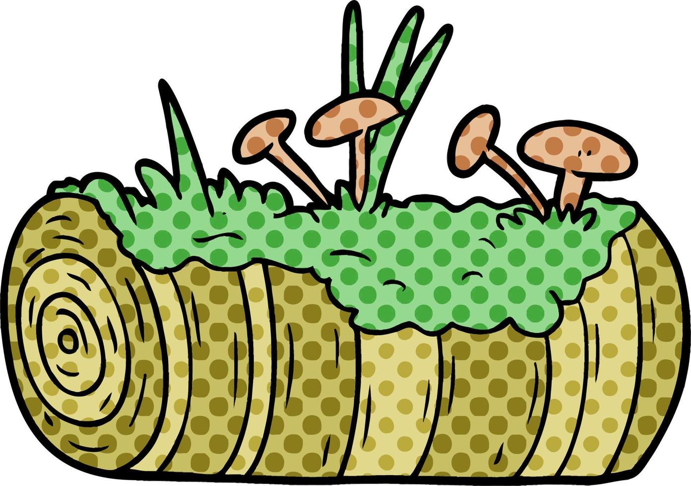 cartoon old log with mushrooms vector