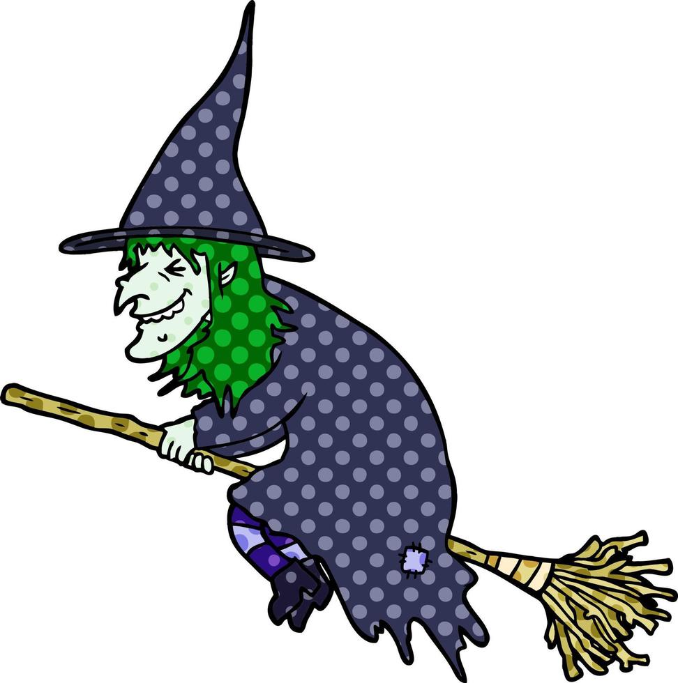 cartoon witch on broom vector