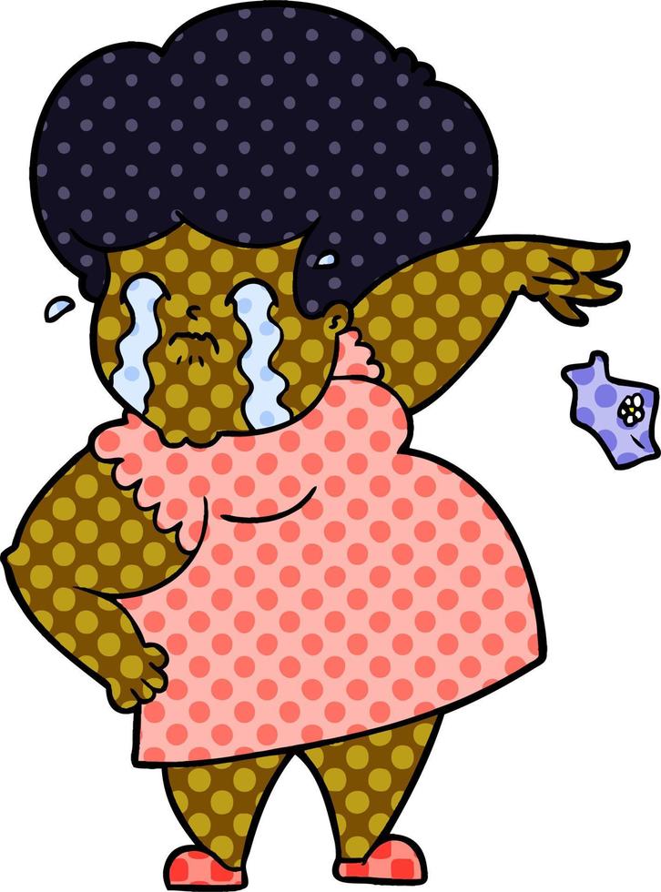 cartoon crying woman dropping handkerchief vector