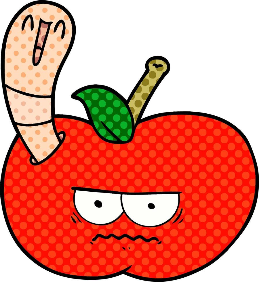 cartoon worm eating an angry apple vector