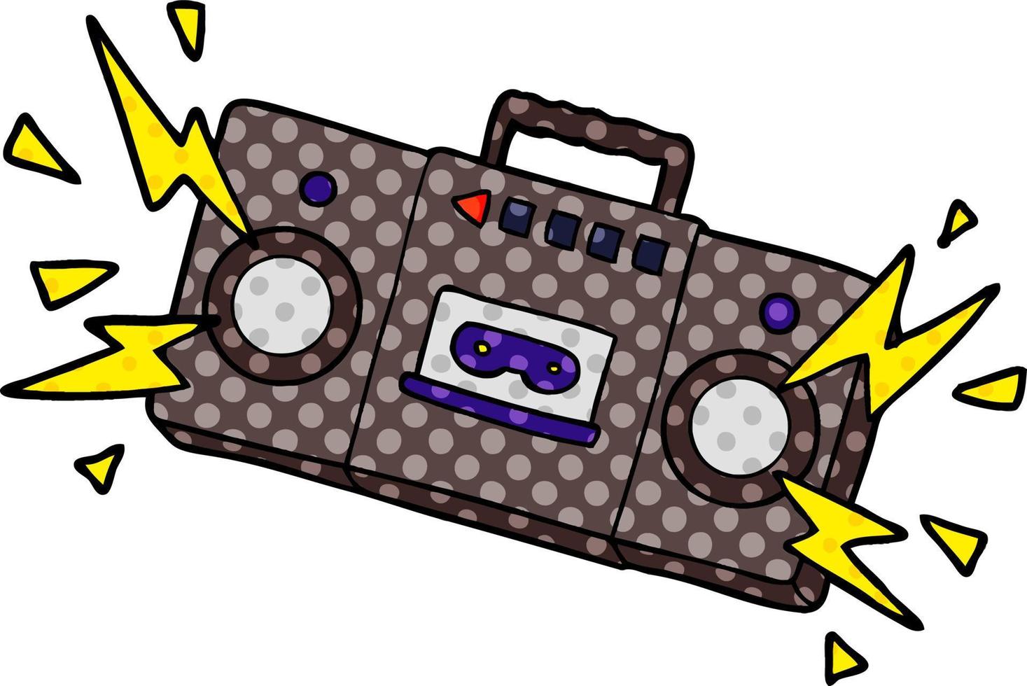 retro cartoon tape cassette player blasting out old rock tunes vector