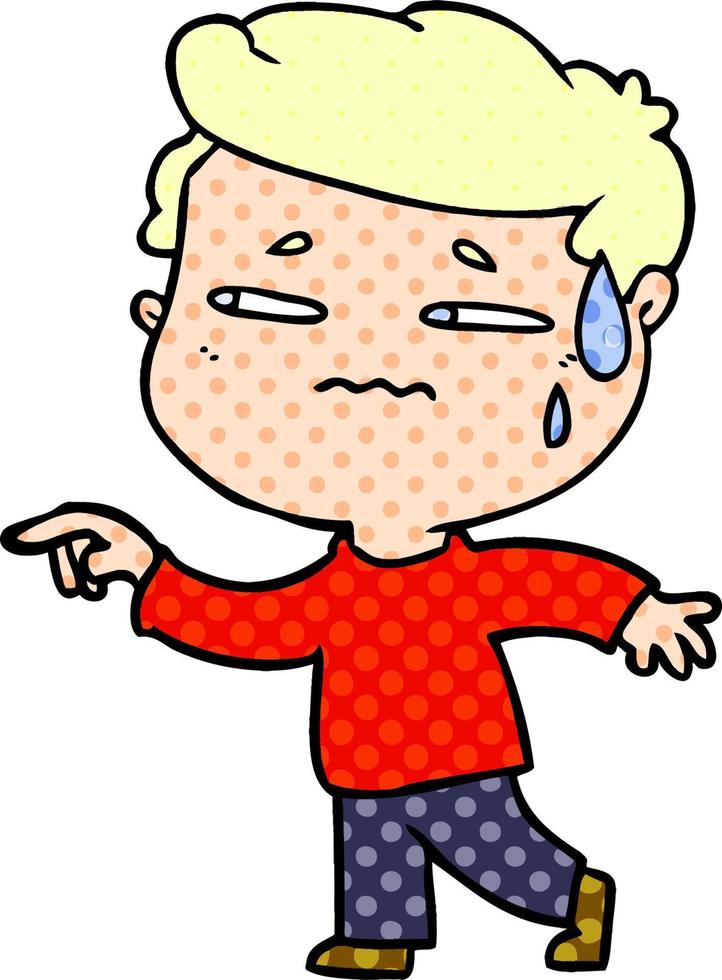 cartoon anxious man pointing vector