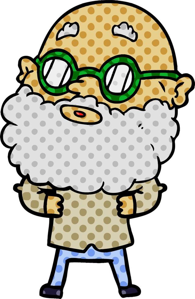 cartoon curious man with beard and glasses vector