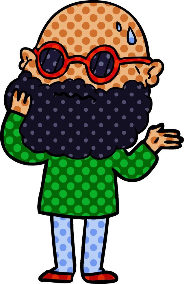 cartoon worried man with beard and sunglasses vector