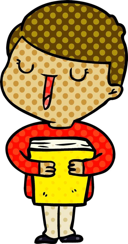 cartoon happy boy talking about his book vector