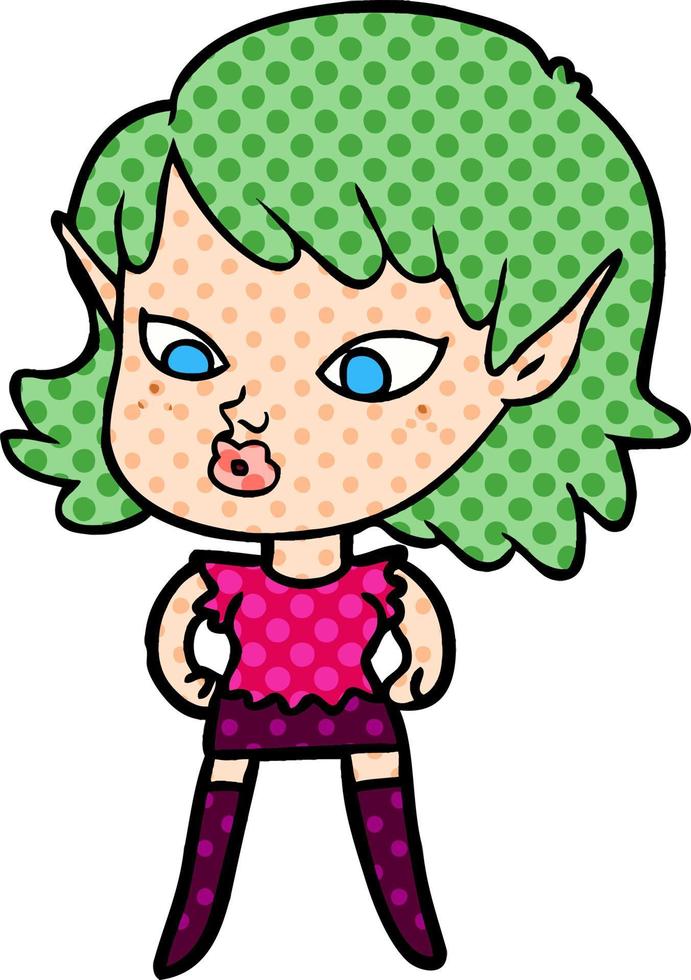 chica elfo de dibujos animados bonita vector