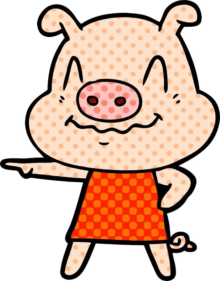 nervous cartoon pig wearing dress vector