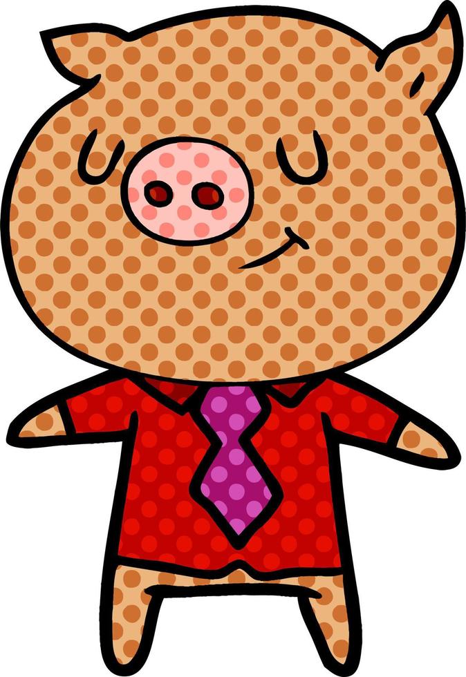 happy cartoon smart pig vector