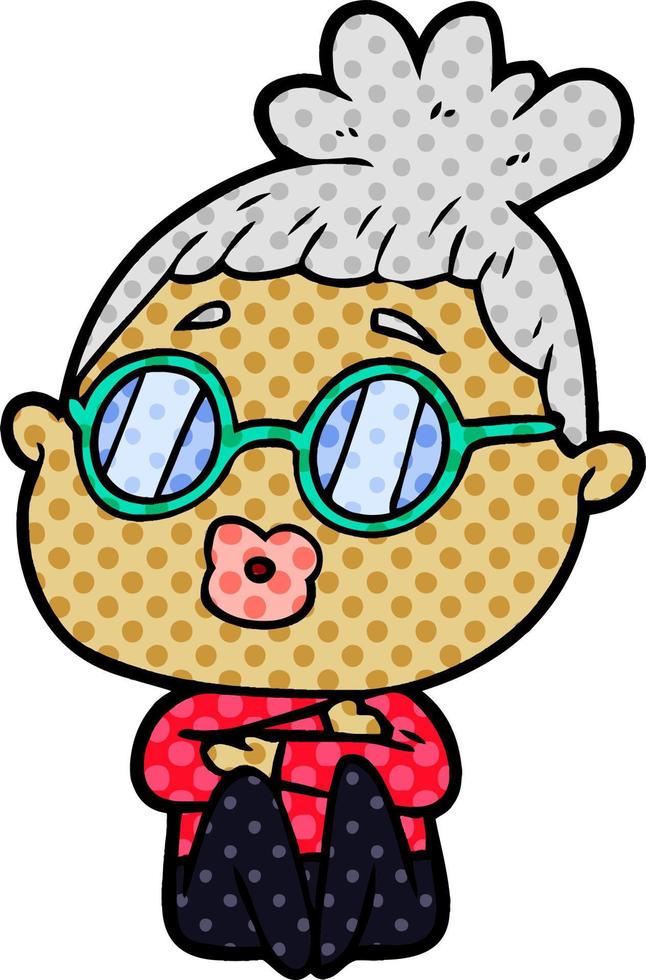 cartoon sitting woman wearing spectacles vector