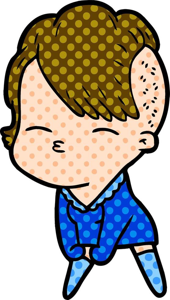 cartoon squinting girl vector