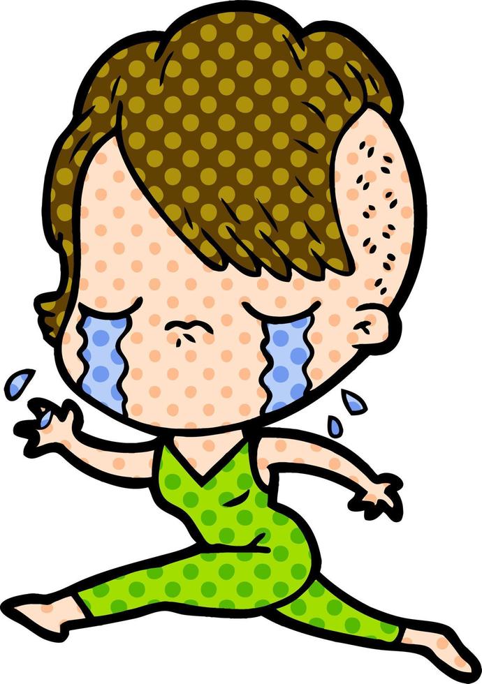 cartoon crying girl running vector