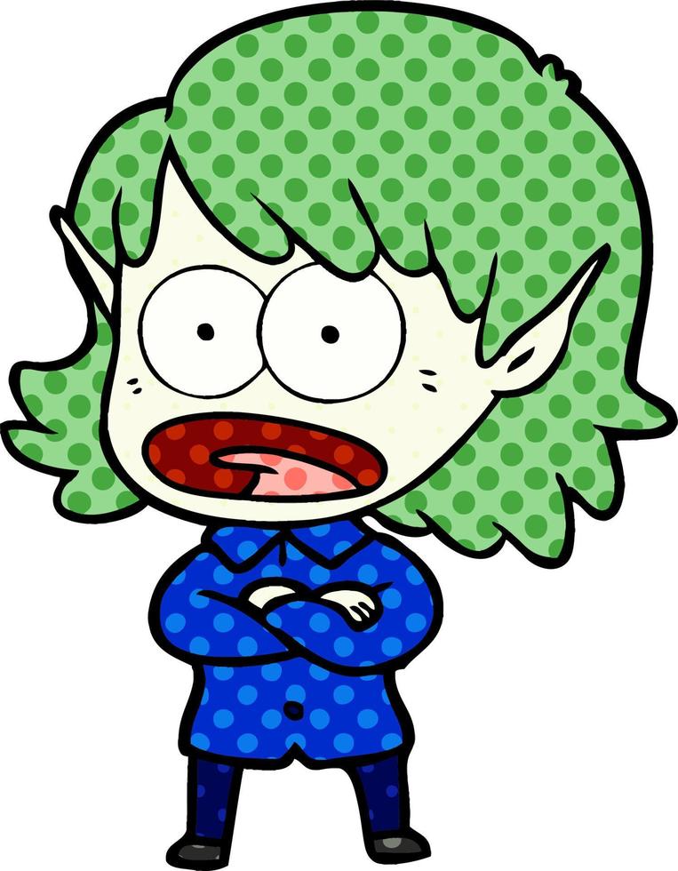 cartoon shocked elf girl vector