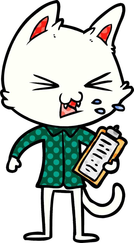 cartoon salesman cat hissing vector