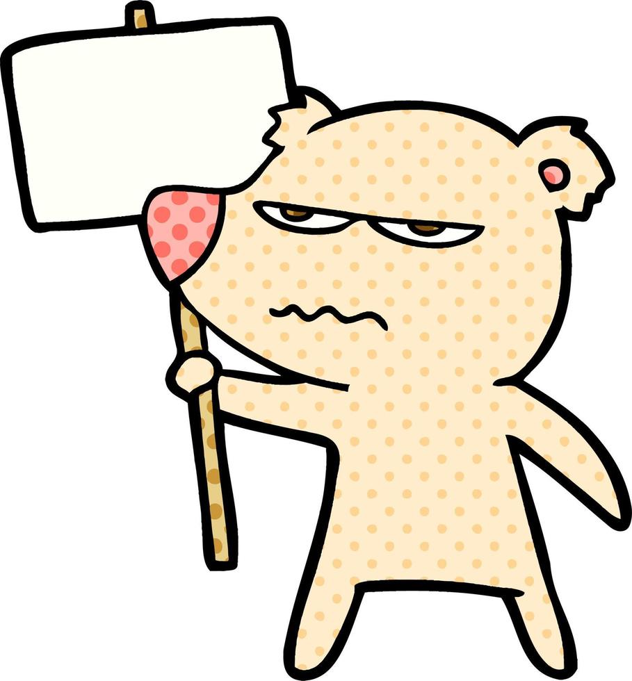 angry bear cartoon holding placard vector