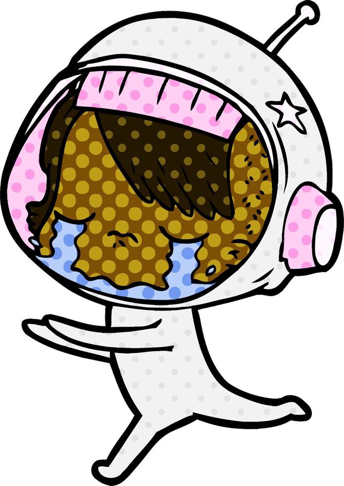 cartoon crying astronaut girl vector