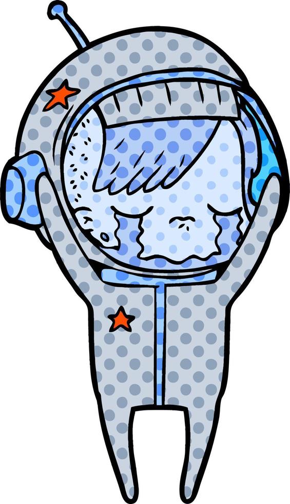 cartoon crying astronaut girl vector
