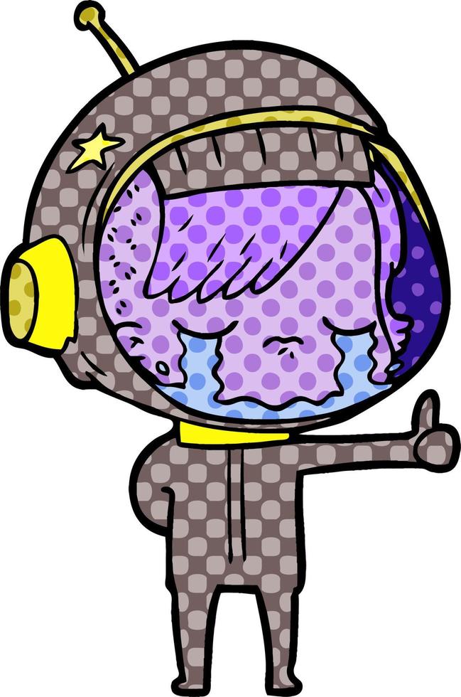 cartoon crying astronaut girl making thumbs up sign vector