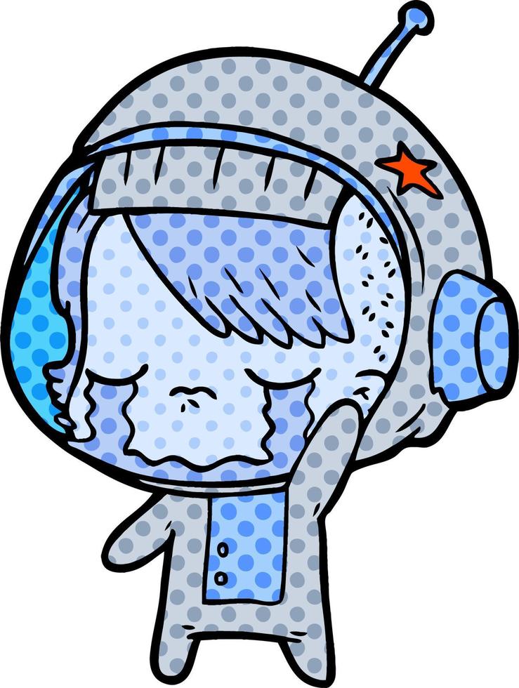 niña astronauta llorando de dibujos animados diciendo adiós vector