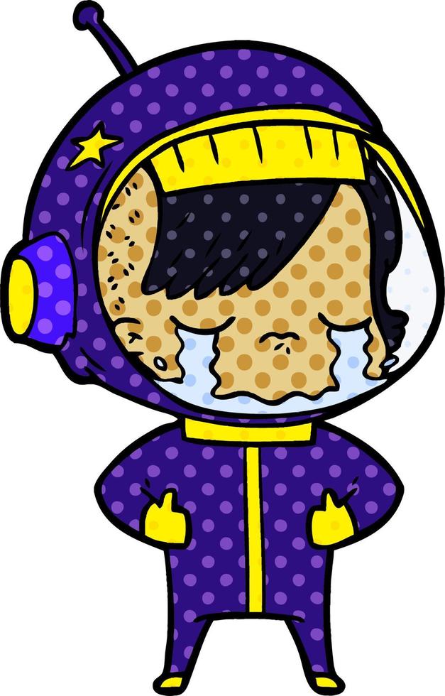 cartoon crying astronaut girl vector