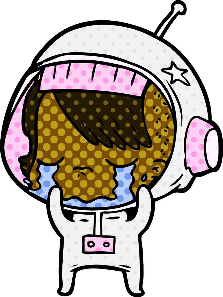 niña astronauta llorando de dibujos animados vector