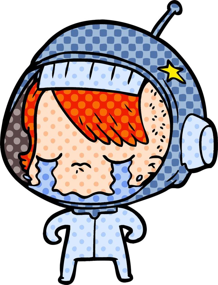 niña astronauta llorando de dibujos animados vector