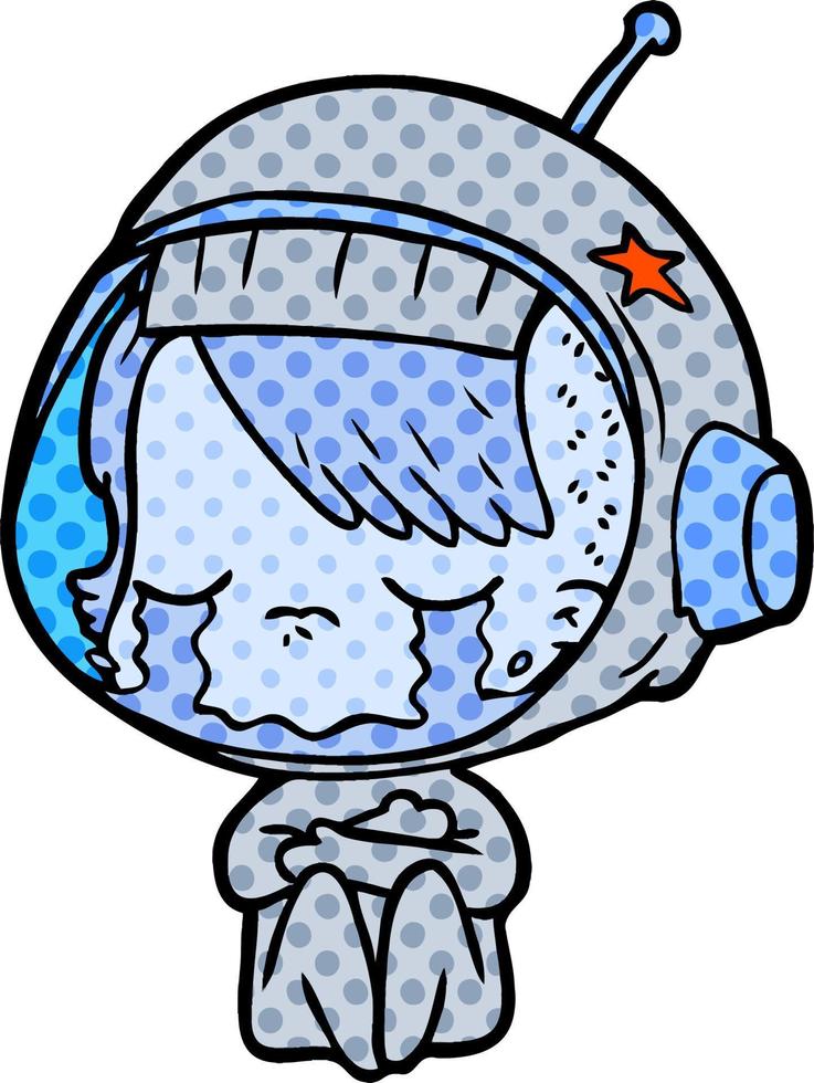 niña astronauta llorando de dibujos animados vector