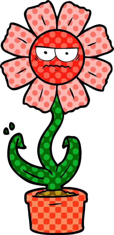 flor de dibujos animados enojado vector