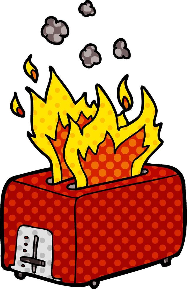 cartoon burning toaster vector